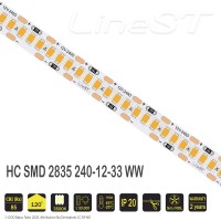 Светодиодная лента SMD 2835 240LED/m 22W/m 12V IP33 Warm White
