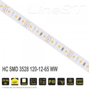 Светодиодная лента SMD 3528 120LED/m 9,6W/m 12V IP65 Warm White