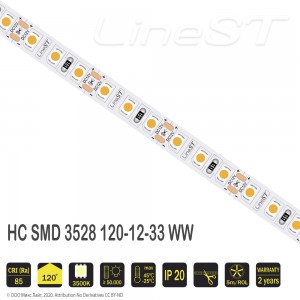 Светодиодная лента SMD 3528 120LED/m 9,6W/m 12V IP33 Warm White