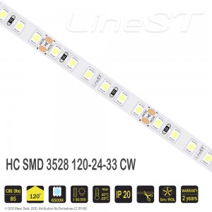 Светодиодная лента SMD 3528 120LED/m 9,6W/m 24V IP33 Cool White