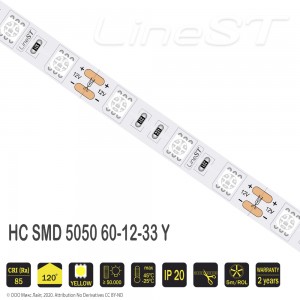 Светодиодная лента SMD 5050 60LED/m 14,4W/m 12V IP33 Yellow
